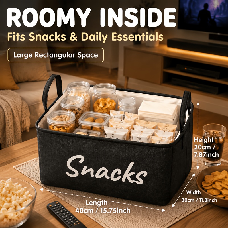 TEMU 1pc Large Capacity Box Organizer Suitable For Home/office/party Use - Non-breathable Easy-clean Non- Fabric Rectangular Storage Basket With Lid,