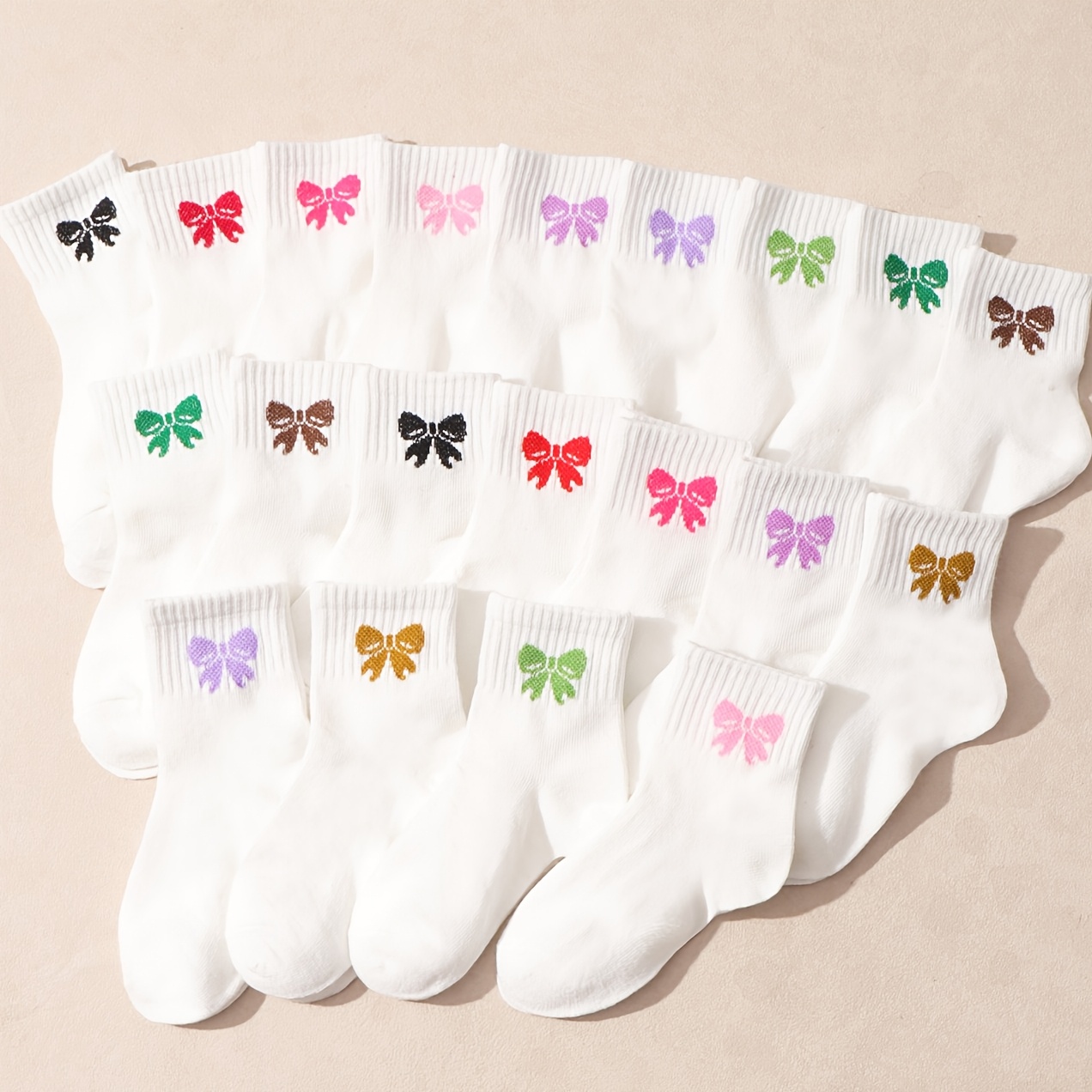 E-shop 10 Paar Kinder-Socken in Uni-Farben mit Schleife elastischem Mittelwadenbund