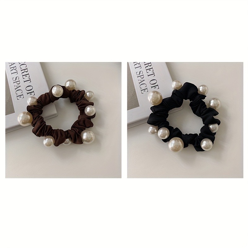 2pcs, Pearl Headband, Female Tie Hair, Rubber Band Headband, High Ponytail, Meatball Headband, Korean Style Hair Accessory, Fashionable Hair Accessory, Instagram Style