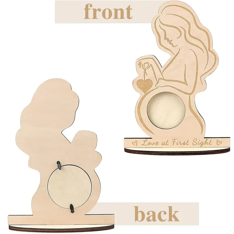 1pc cadre en bois à première vue pour échographie - souvenir de cœur pour mères, ovale, bois , affichage , parfait pour & échographie, cadeau de douche | design de cœur | détail gravé détails 2