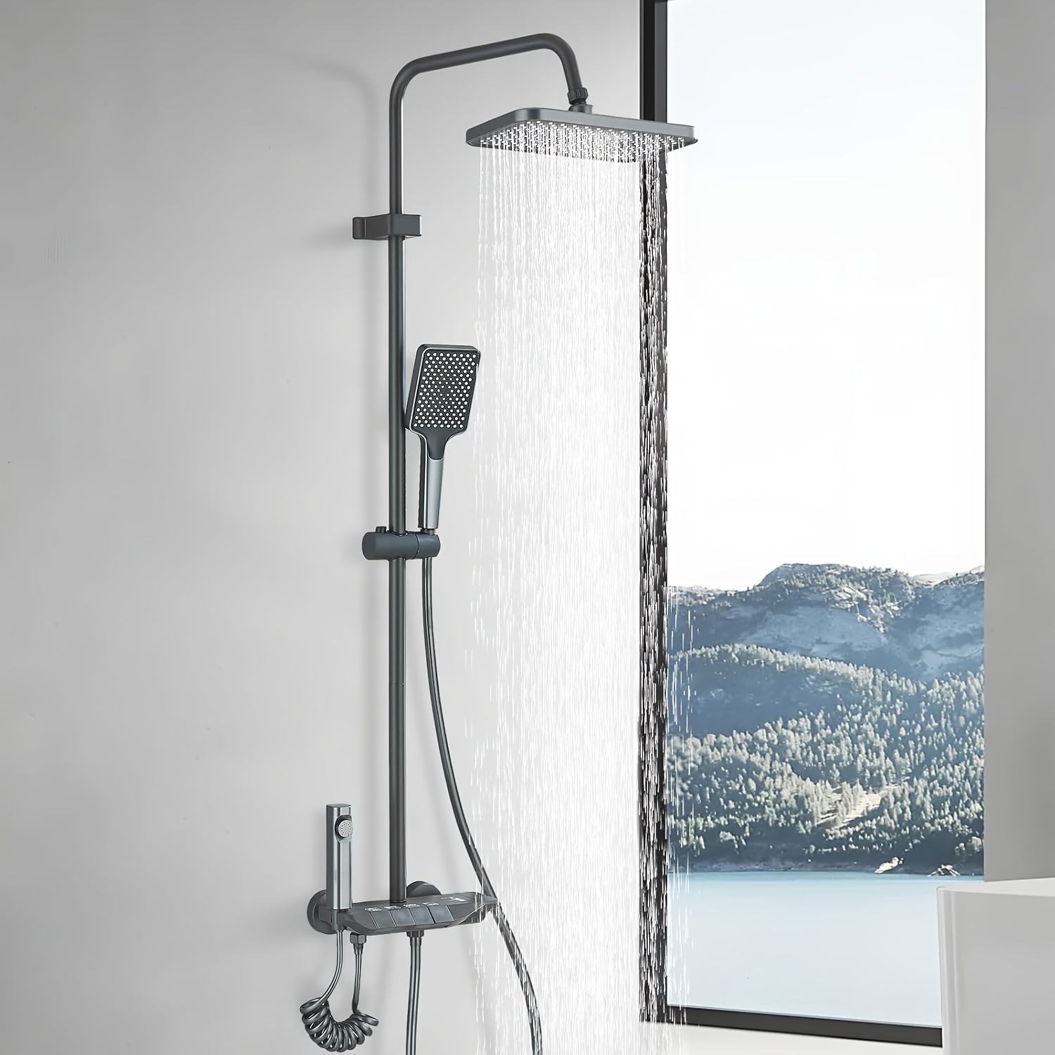 TEMU Système de douche à tuyaux apparents avec bec de baignoire, système de douche multifonctionnel, ensemble de robinetterie de douche extérieure à