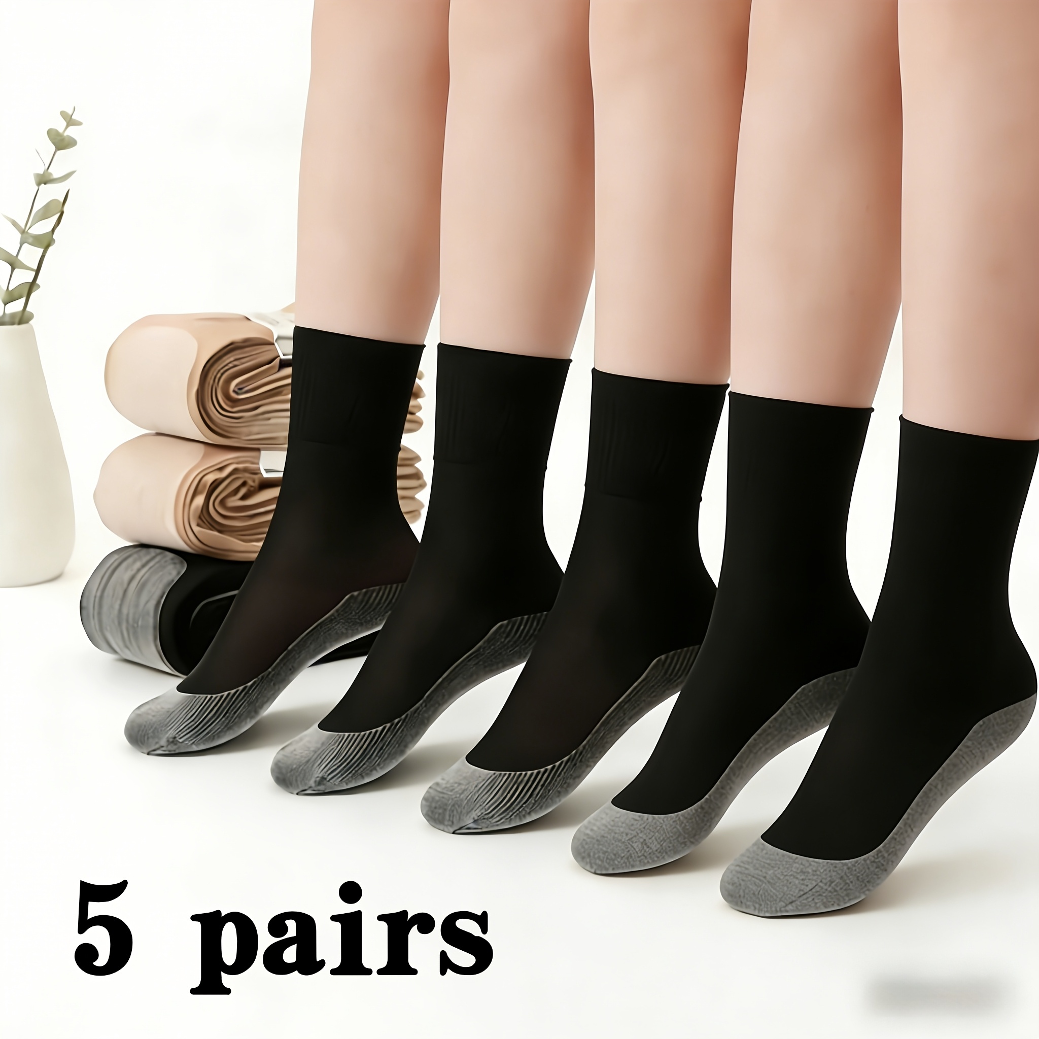 TEMU Lot de 5/10 paires de chaussettes de compression pour pieds enflés et soins des personnes âgées, mollet large avec semelle antidérapante,