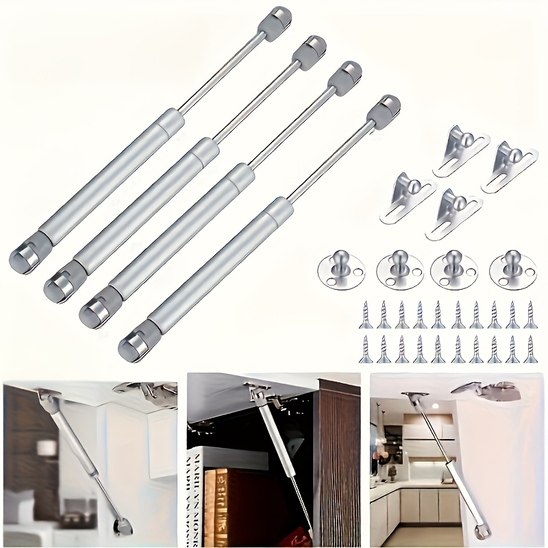 

4pcs Adjustable Hydraulic Cabinet Door Support Struts - 20n To 200n Gas Shock For Kitchen Cabinets, Polished Metal , Easy Surface Installation,