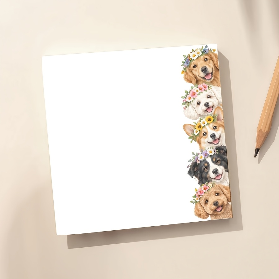 TEMU Cute Floral Puppy Memo Pad, Adorable Dog Portraits With Colorful Flower Crowns, Botanical , For Notes, Messages, Reminders, To-do Lists, School,