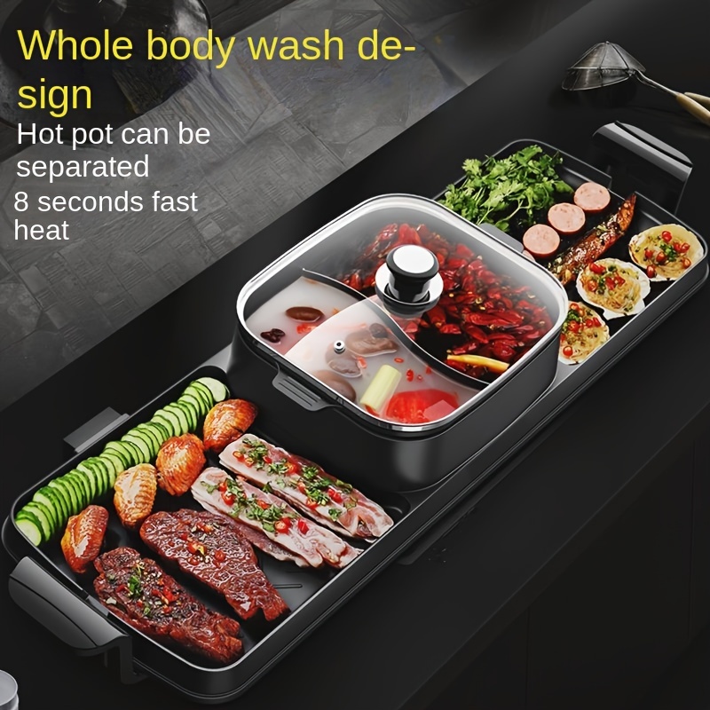 

Hot Pot With Grill, 2200w 3 In 1 Electric Smokeless Indoor Grill Pot, Separable Shabu Hot Pot Divided Bbq, 2200w F3ay