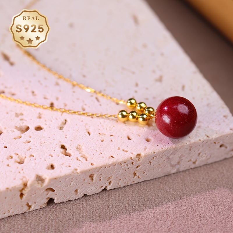 Red Cinnabar Necklace with Stylish S925 Silver Pendant