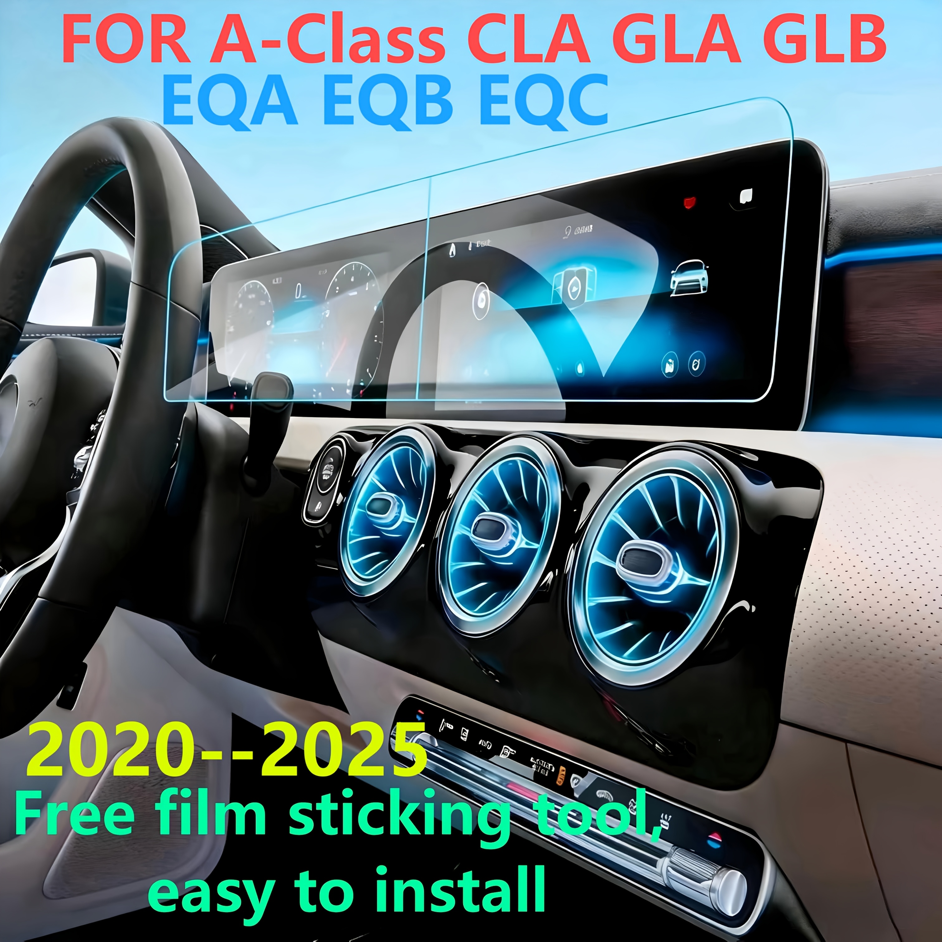 TEMU 2pcs/1set For Mercedes-benz Eqa Eqb Eqc 2020-2025 10.25-inch Navigation Screen Protector   Instrumet Screen Protector, 9h Touchscreen Protective