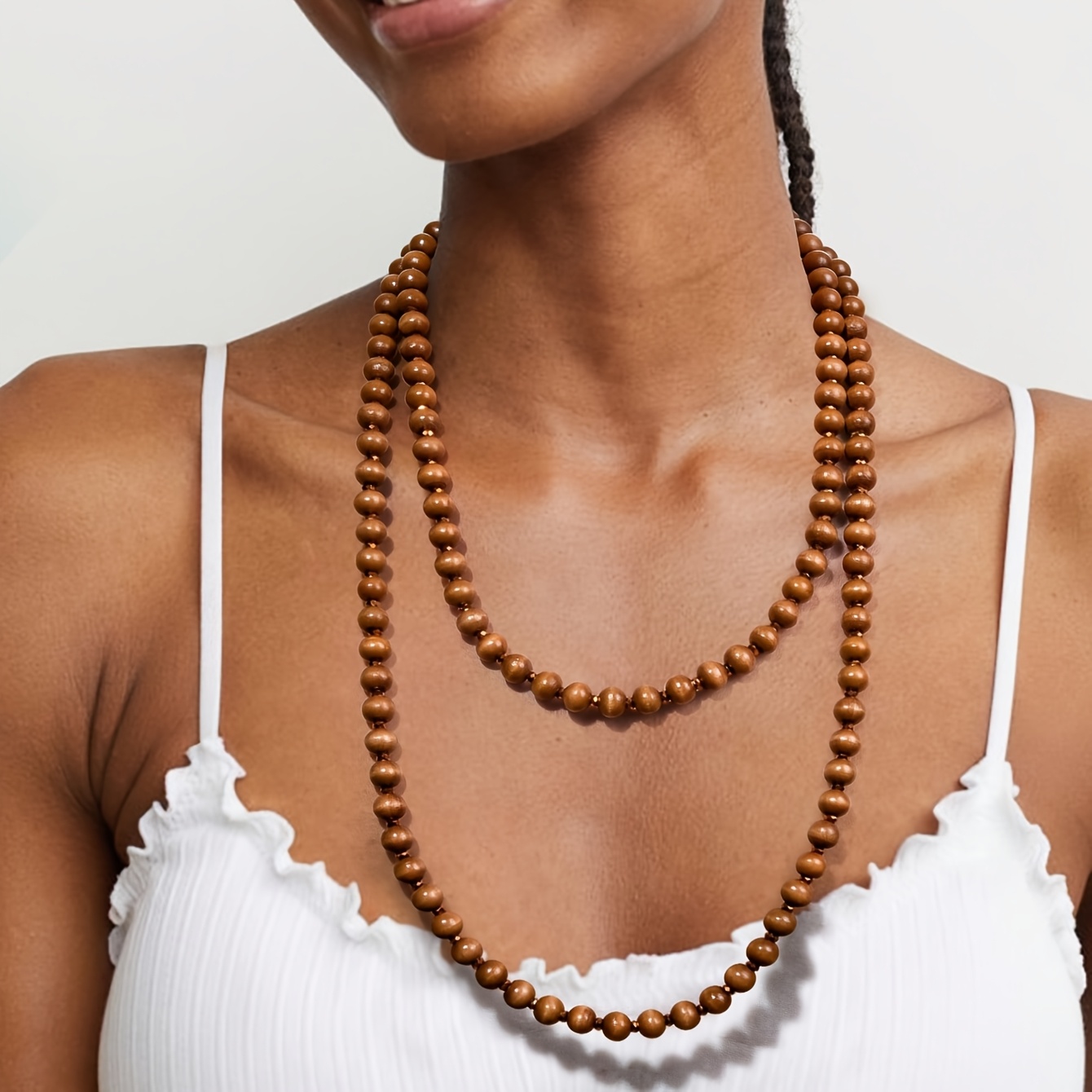 E-shop Perlenkette im böhmischen Stil, Vintage , mit einfachem einzigartigem handgefertigtem Holzdesign, für Damen Herren geeignet, lange Ketten,