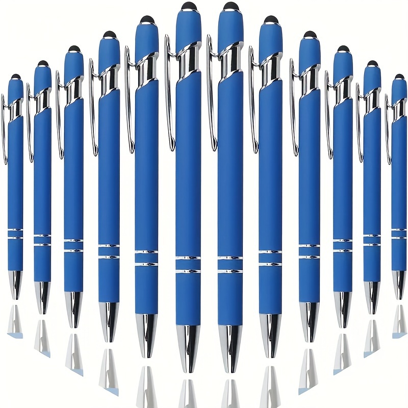 

12pcs, 12 Blue Beautiful And Cute Ballpoint Pens, , 2-in-1 Metal Pen, 1.0mm Medium Smooth Pen Tip, Rubber Ballpoint Pen, Suitable For Touch Screen Tablet Computers With Soft Rubber Touch