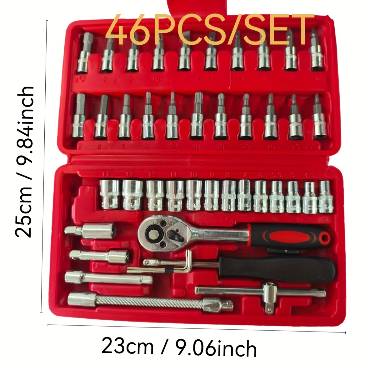 46件汽车维修工具套装 - 专业机械师手动工具，含1/4英寸驱动棘轮、套筒和六角钻头，适用于车辆保养和家庭使用 详情 2