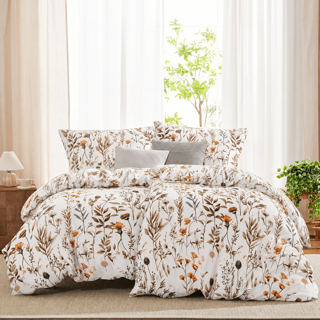Image of 4pcs "floral Charm" Artistic Print Bedding, Elegant Floral Duvet Cover, Enhances Bedroom Ambiance (duvet And Pillow Inserts Not Included)