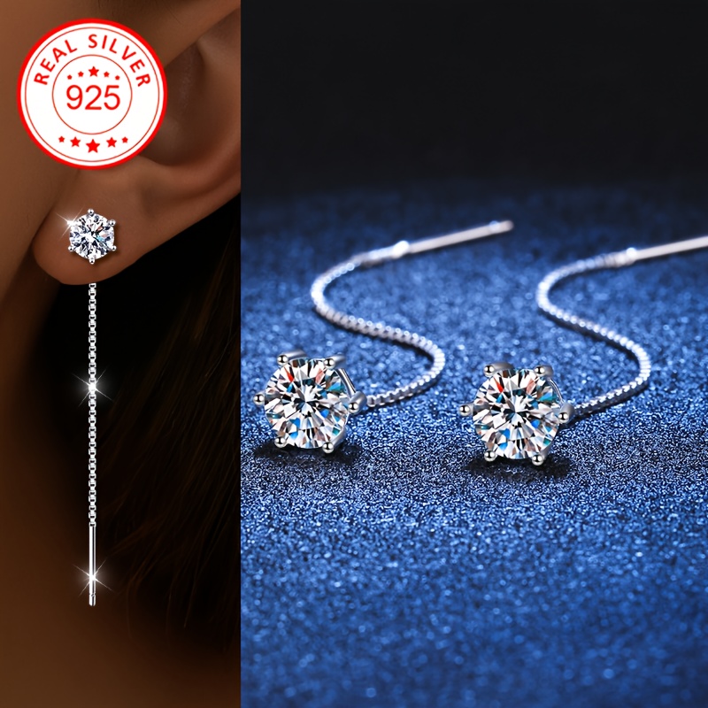Solid Cubic Zirconia Dangle Earrings Set S925 Silver