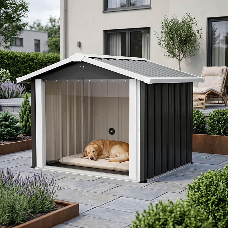 TEMU Niche d'extérieur grande taille pour chien, 102 x 91 x 84 cm, incliné et ventilation, abri robuste pour animaux de compagnie, idéal pour cour,