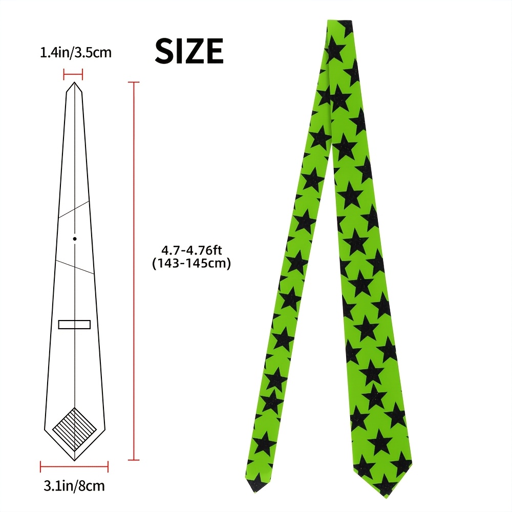 TEMU 1pc Men's Black Glitter Stars Green Checkerboard Tie - 8cm Width Polyester, Machine Washable & Durable 2400- Fabric, Versatile For Gallery ,