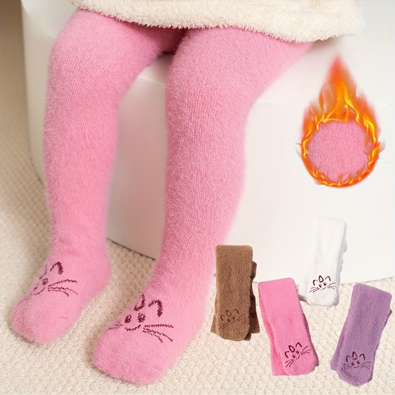 

1 Pair Baby Girls' Knitted Warm Leggings, Autumn Winter Thickened Soft Fleece Pants, Solid Color, Hand Wash Only, Polyamide 85%, Polyester 8%, Spandex 7%