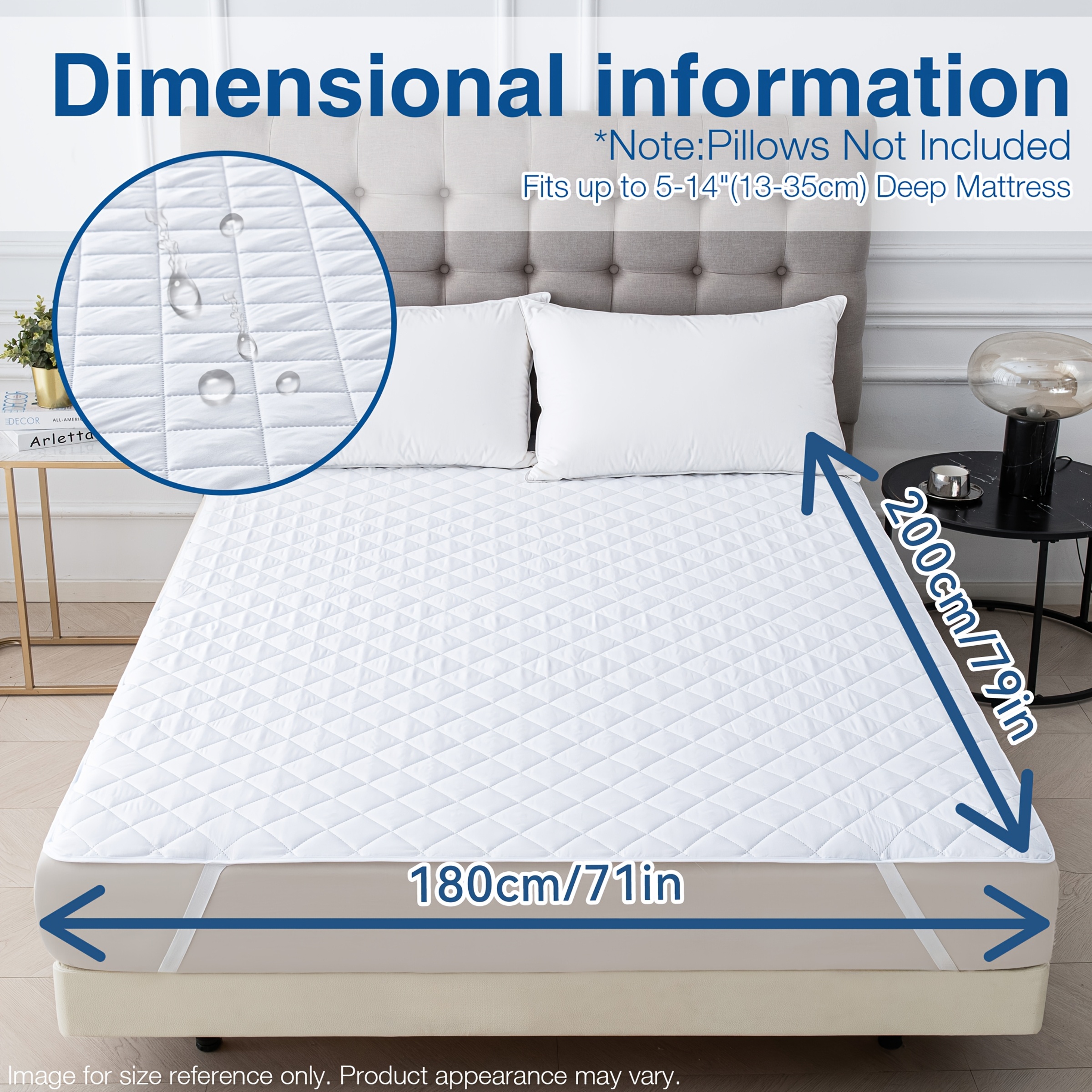 E-shop 100% wasserdichter Ultraschall-Matratzenschoner mit quadratischem Gittermuster, elastischen Eckbändern für Matratzen bis zu 14", weicher,