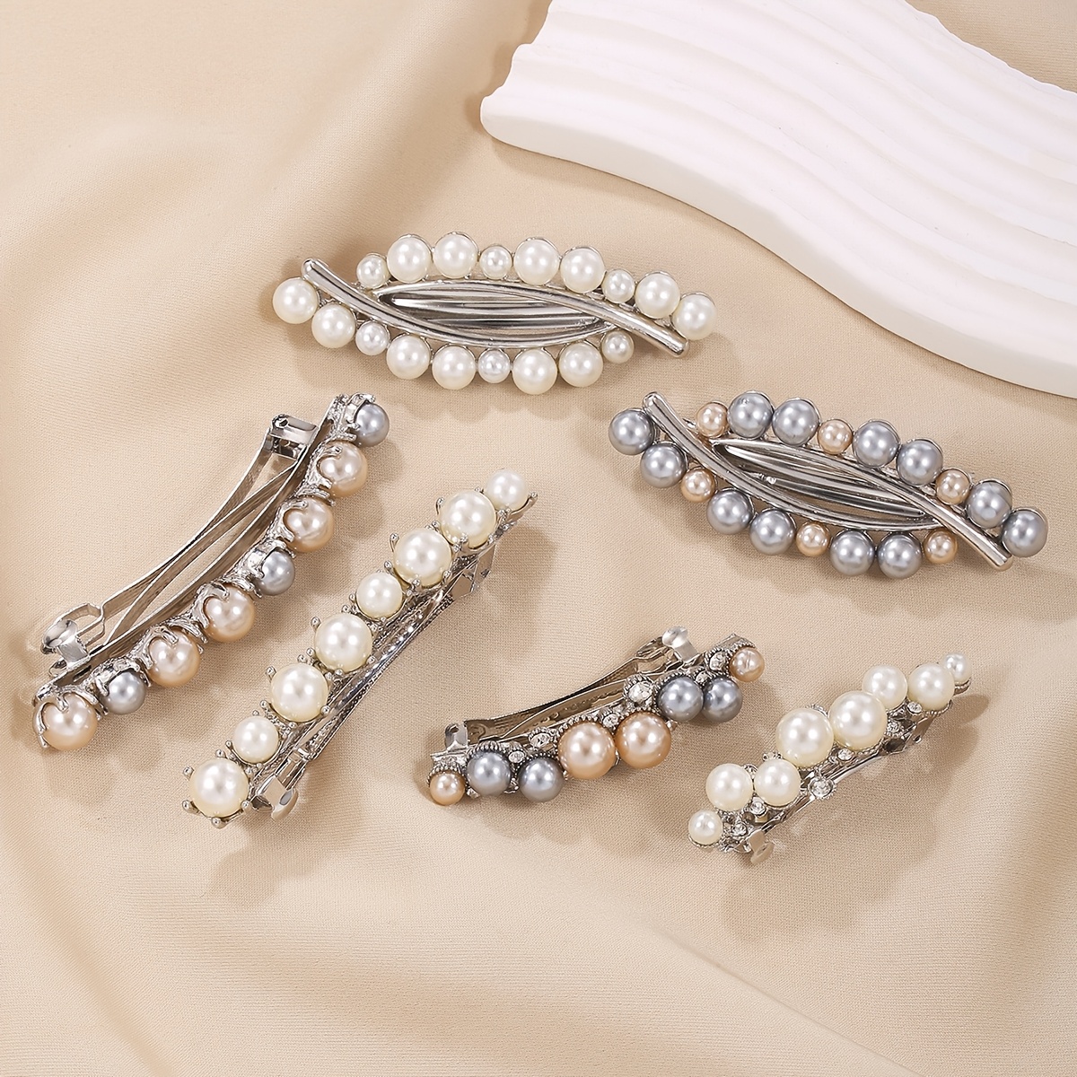 Sweet Pearl Hair Clip, Luxe Zircon Side Clip Gold-Pearl-Hair-Clip-  main image 2