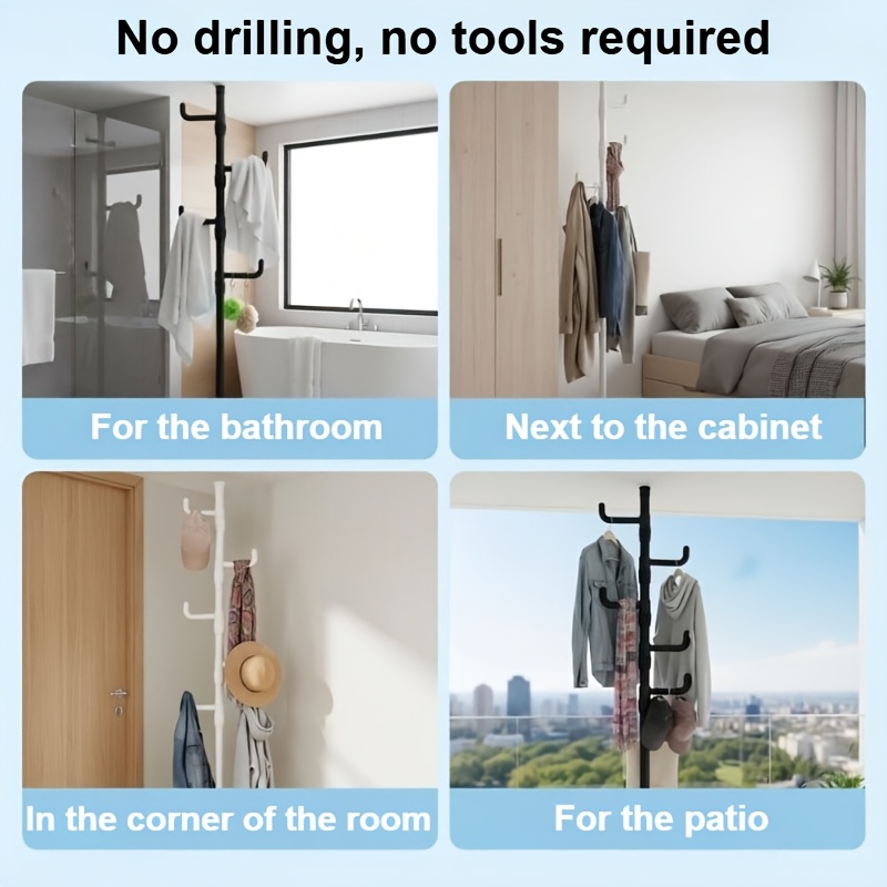 Extendable Multi-Purpose Metal Coat Rack with Hooks
