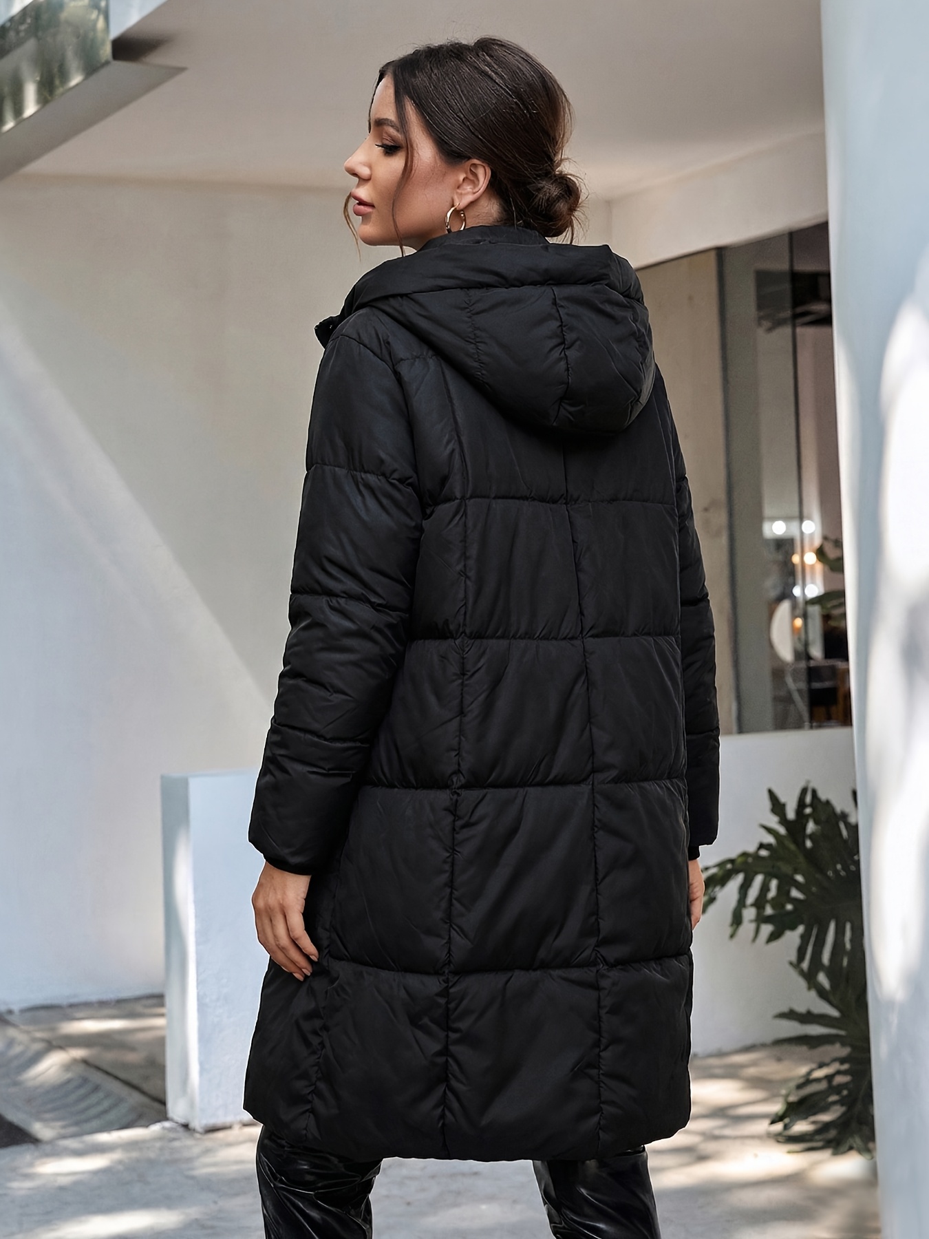 EMATOP Giacca Invernale Lunga Donna, Calda Trapuntata Con Cappuccio, Foderata In Pile, Antivento, Parka Morbido Per Attività Outdoor, Tinta Unita