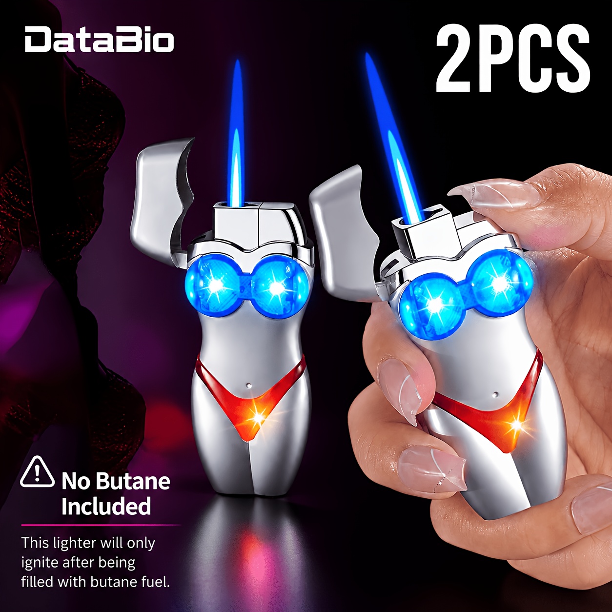 TEMU (no Butane) 2-pack Creative-shaped Butane Lighters, Stylish And Fashionable Windproof Lighters With Blue Flame, Suitable For Outdoor Barbecues,