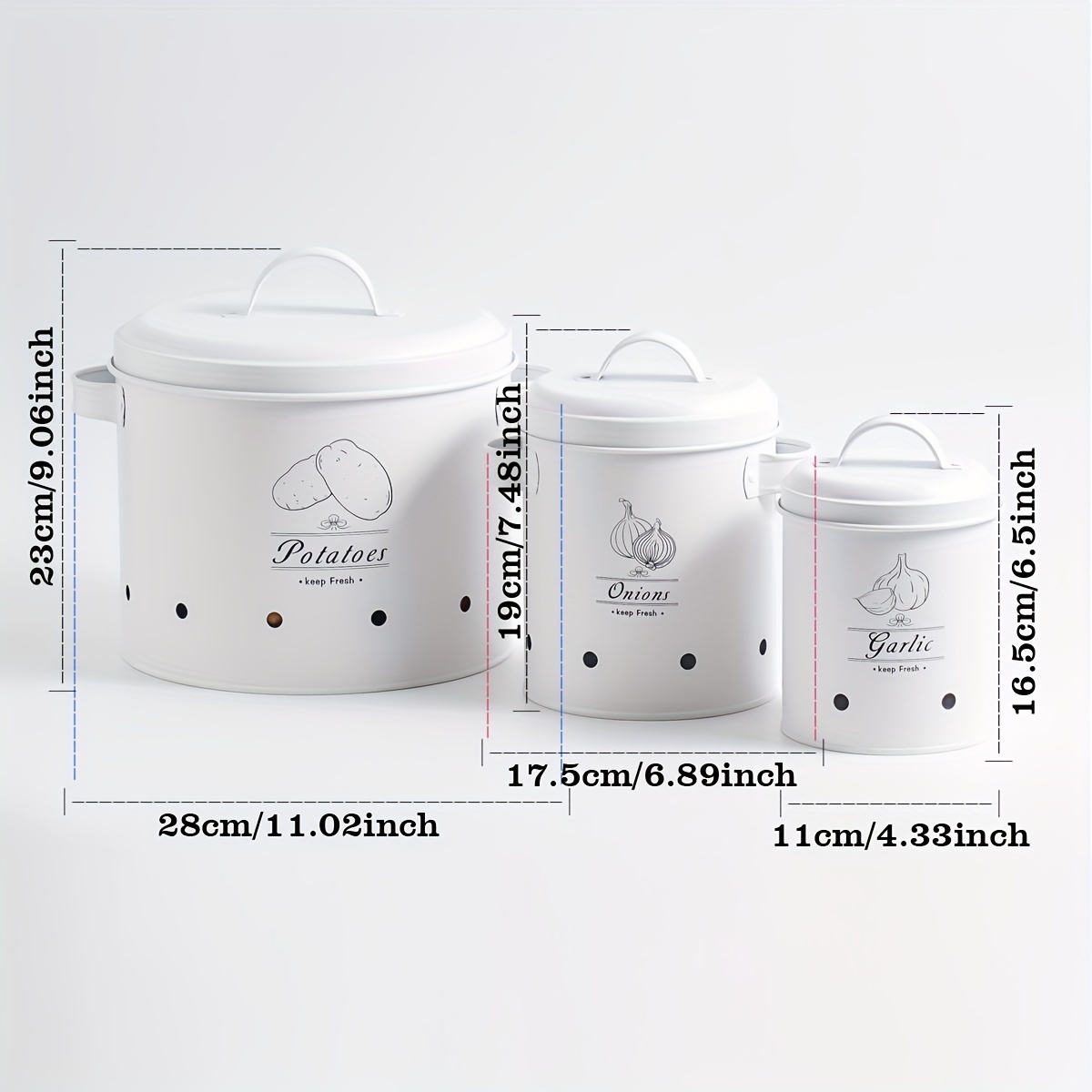 3pcs Potato Storage Box Stackable, Kitchen Potato Onion Garlic Storage Bin, Set Of Metal Storage Buckets With Lid