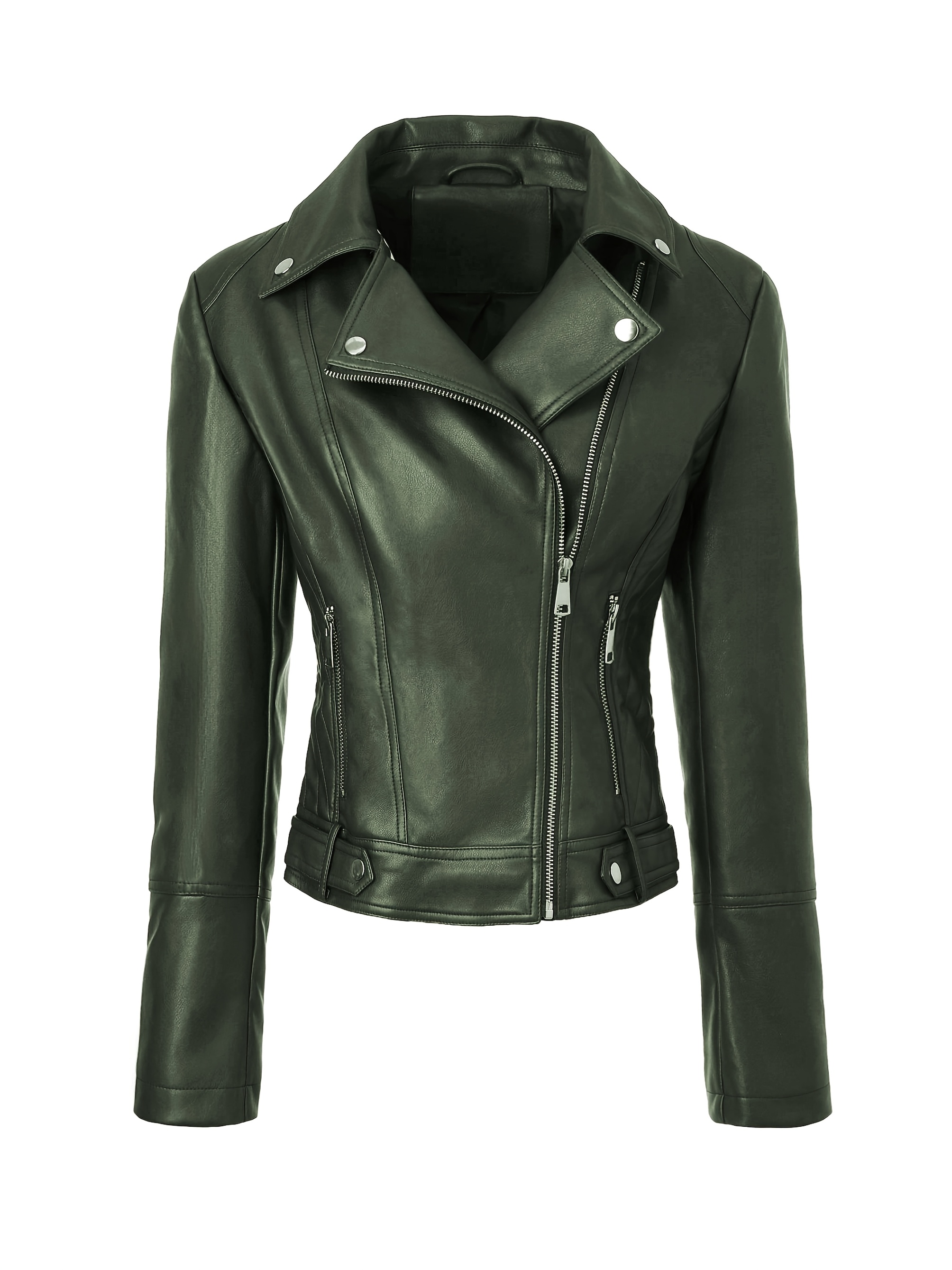 women's plus size black pu leather moto jacket long sleeve Temu