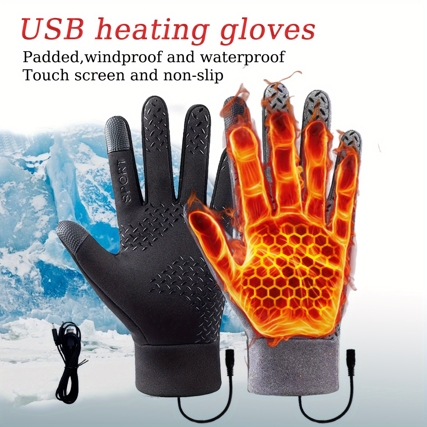 

Gants chauffants électriques d'hiver, doigts complets, chauffage USB, imperméables et -vent fonction d'écran , antidérapants, gants de en , la , la à , le vélo, la randonnée,