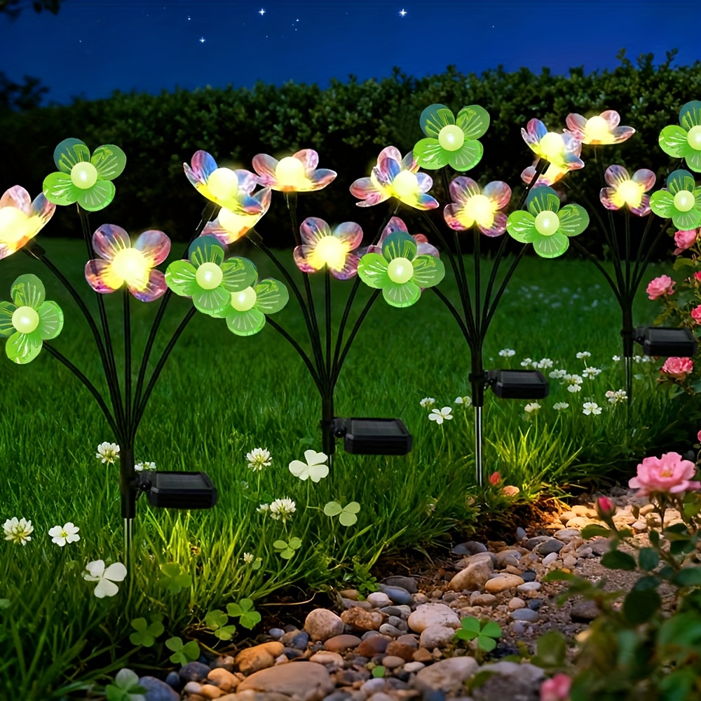 TEMU 4 Sets Of Outdoor Garden Decoration Solar Lamps, Flower-shaped Flower Solar Lamps, Color-changing Solar Flowers For Outdoor Use, Ip44 Waterproof
