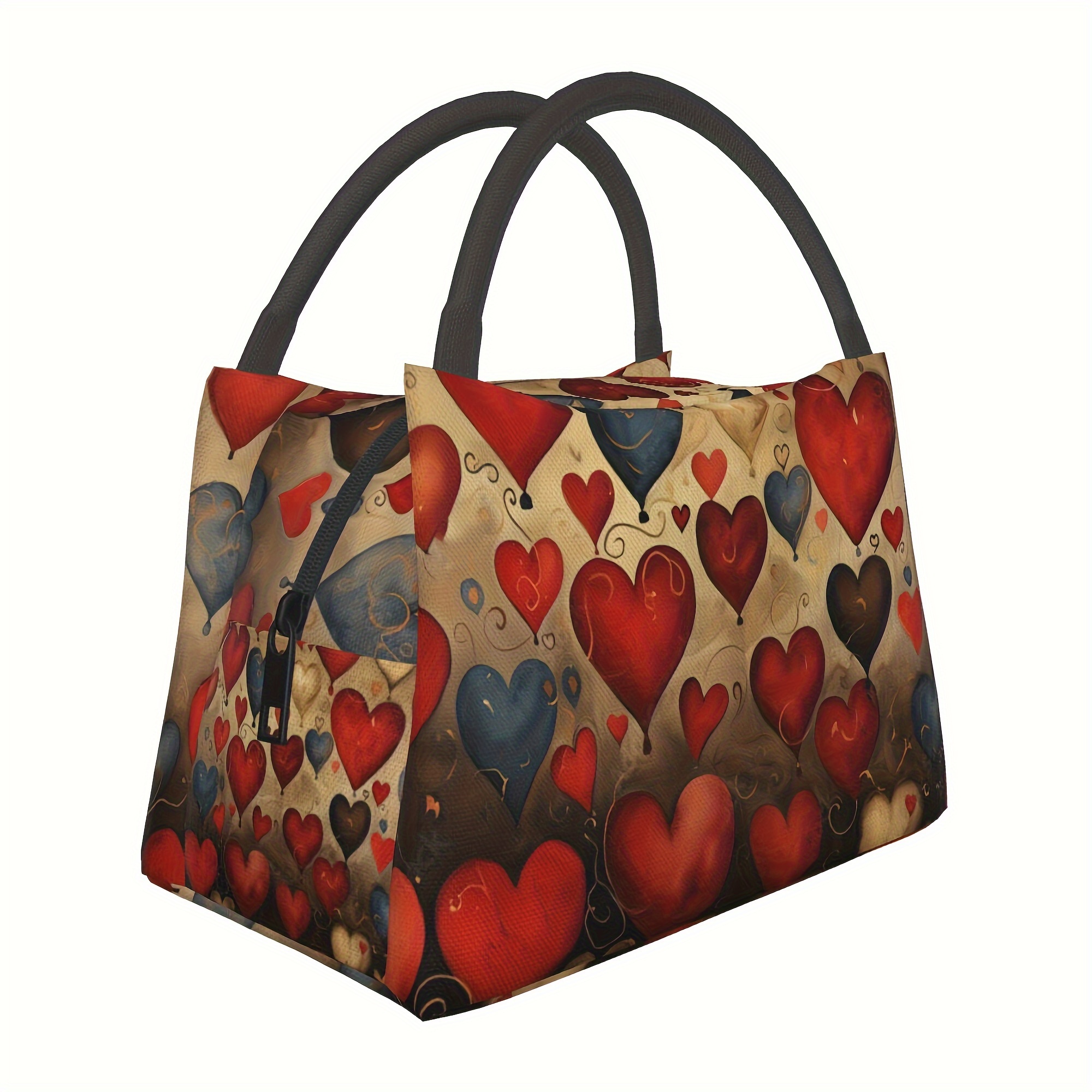 TEMU Men's And Women's Insulated Lunch Bag, Reusable Large Lunch Tote With Insulated Zipper Closure, Red Heart Portable Lunch Box Cooler Bag, Perfect