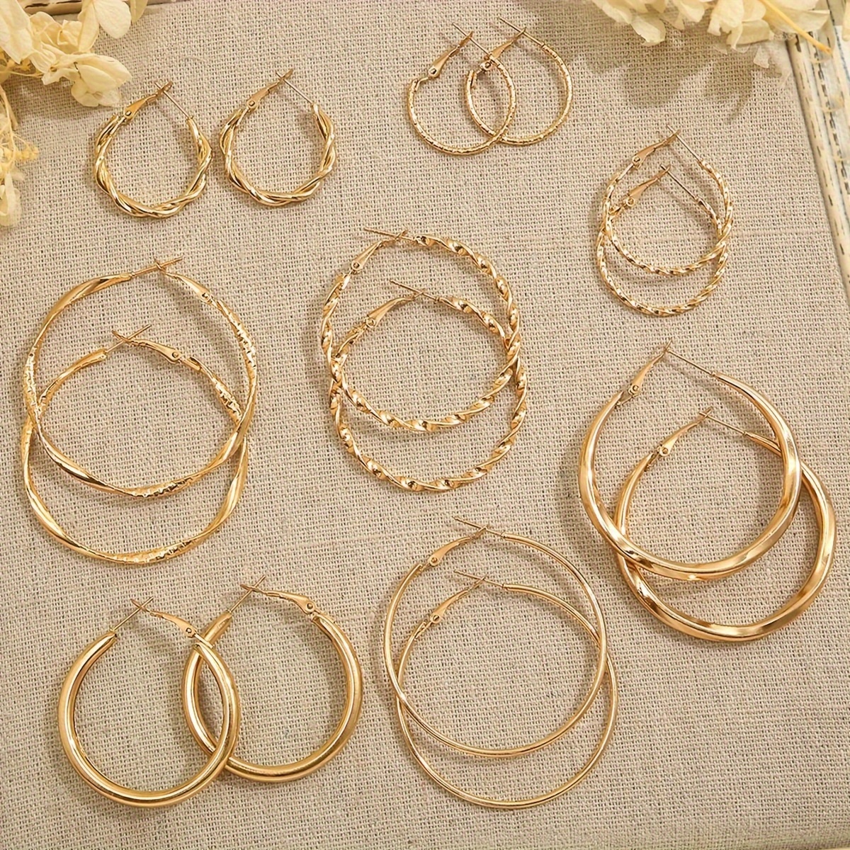 

16 Pieces Elegant Simple Wide Face Twisted Hoop Earrings Set For Women Daily Match For Party Vacation Dating Gift