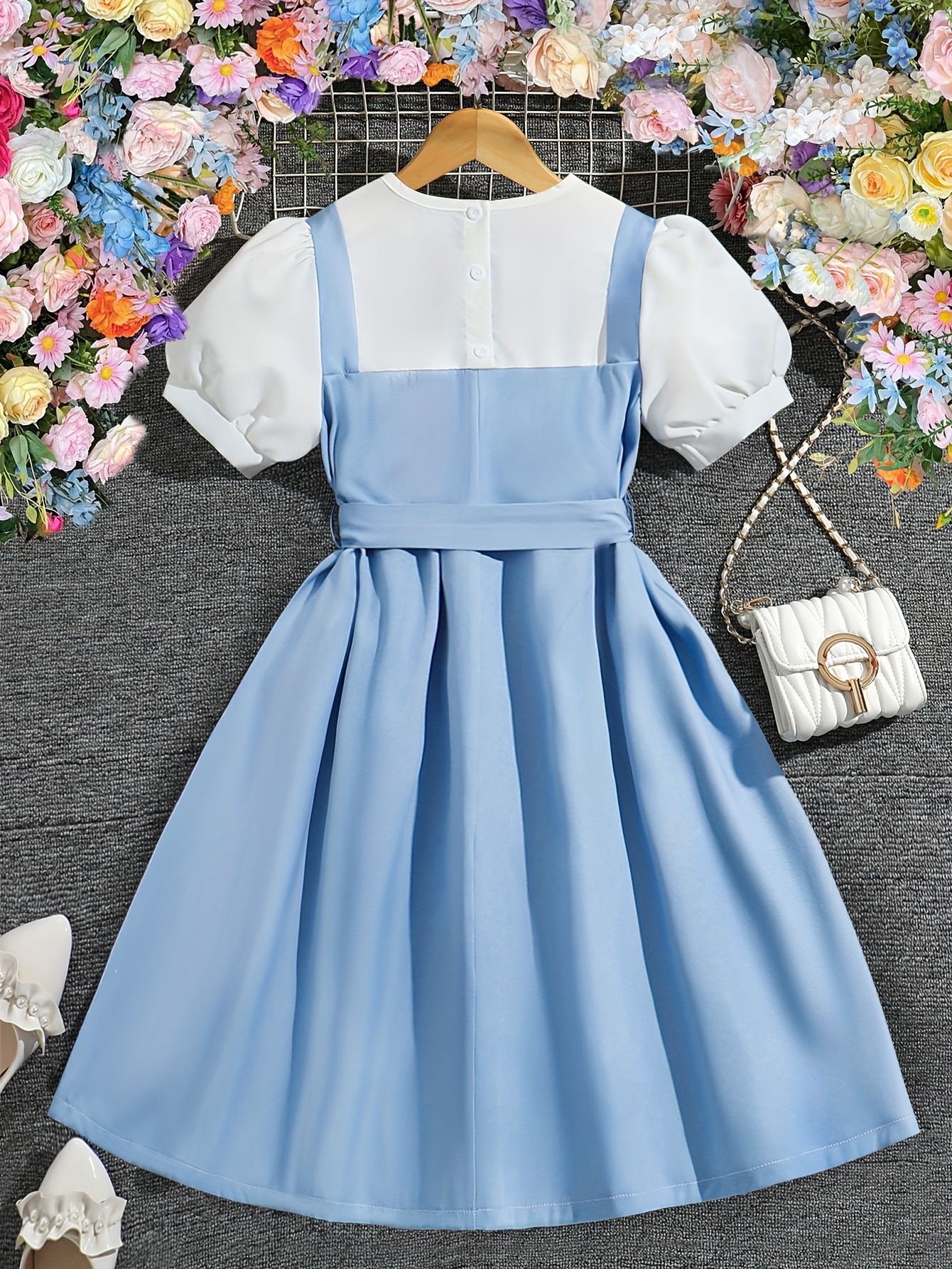 white leather dress Off White Denim Faux Leather Trim Belt Mini Dress