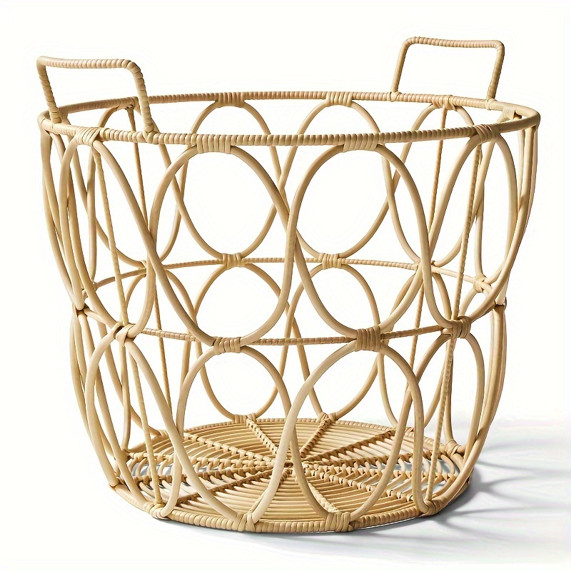

Large Poly Rattan Open Weave Storage Basket With Handles - 19.49'' X 19.49'' X 17.32'' - Versatile Storage Solution