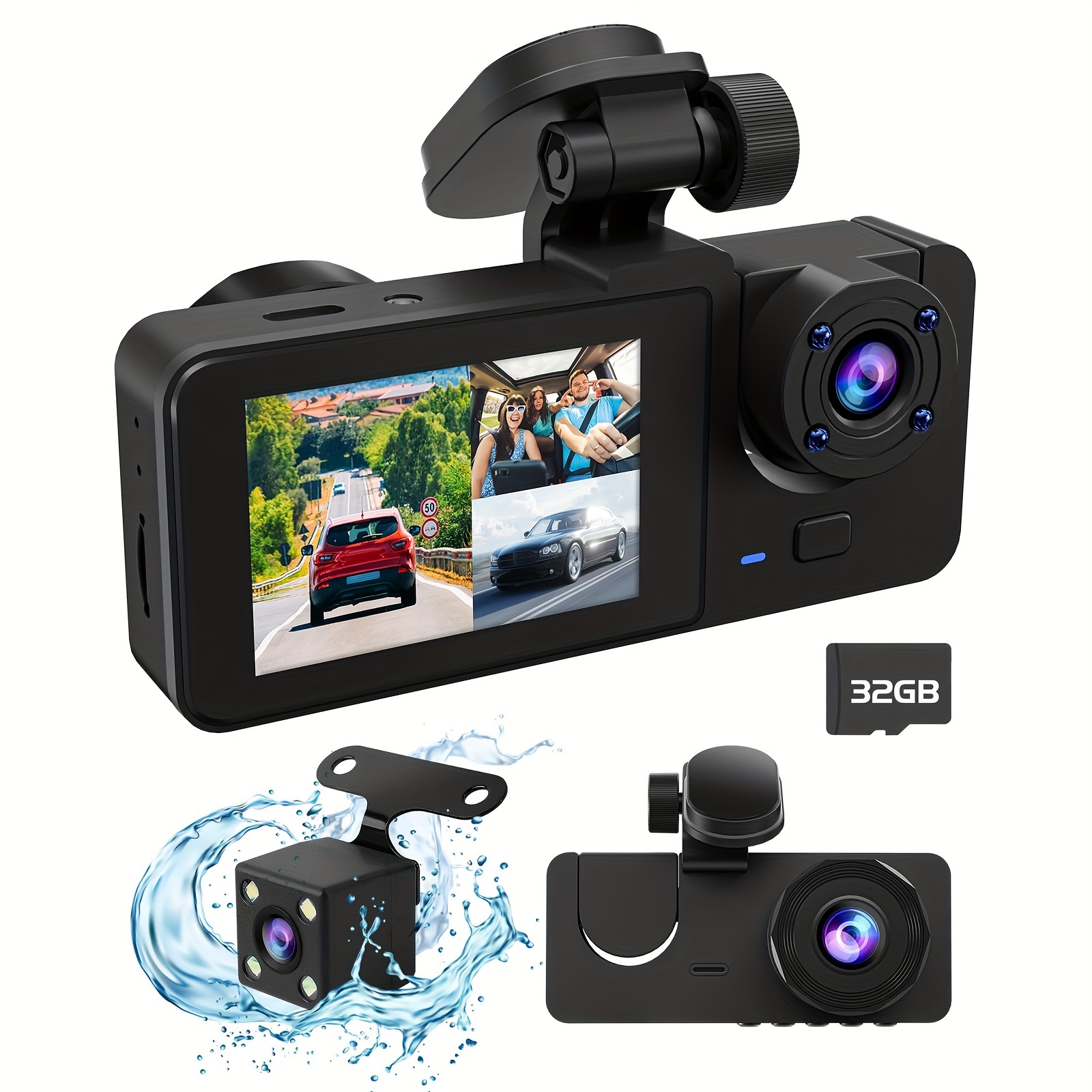 

1080p Dual/ Camera Dash Cam For Cars With Ir Night Vision, 32gb Memory Card, Night Vision, 170° , , 3.16" Ips Screen, Car Camera With Motion Detection, Loop Recording, 24 Hour Parking Monitor