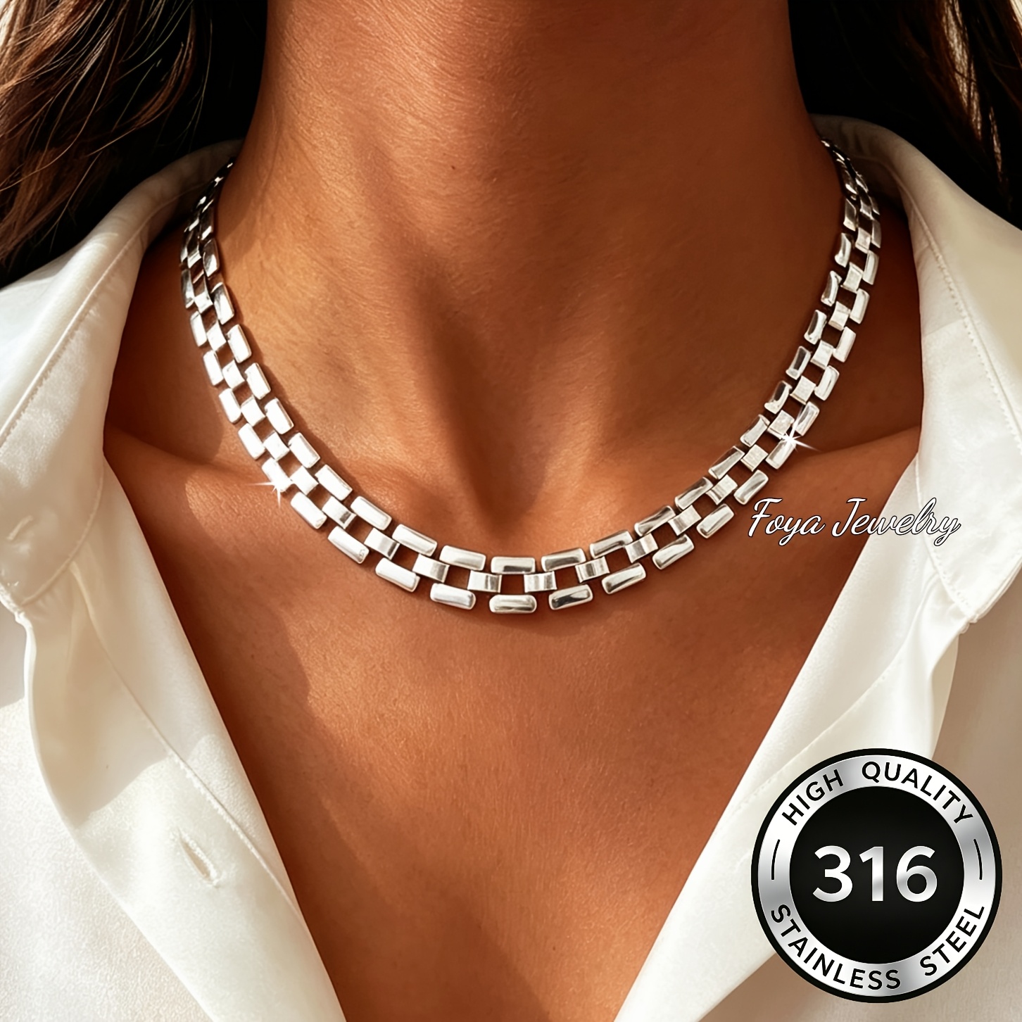 TEMU Collana elegante quadrata traforata, acciaio inossidabile 316L, ipoallergenica e resistente allo sbiadimento, geometrico , versatile per uso e