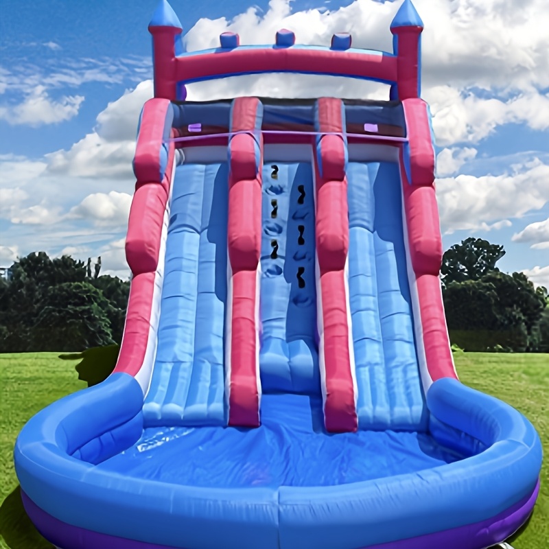 commercial grade inflatable water slide outdoor indoor birthday   quality big inflatable pink and purple twin   water slide