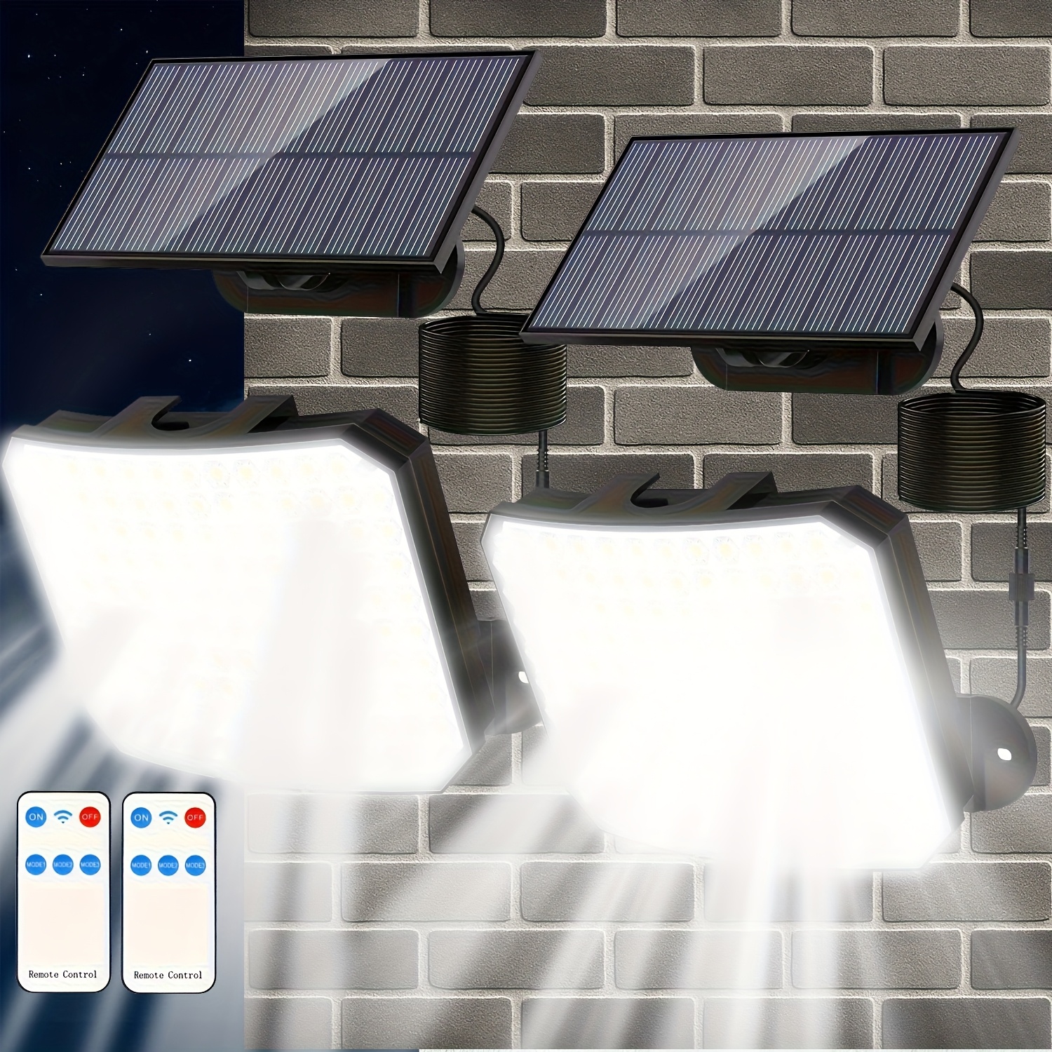 Image of 1/2pcs Solar Flood Lights Outdoor 198 Leds, 3 Lighting , Solar Motion Lights Outdoor With Remote, Solar Lights Outdoor For Yard, Patio, Garage