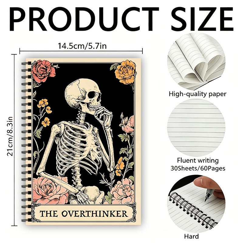 TEMU 1 Spiral Notebook With Vintage Gothic Suitable For Cover - Compact Horizontal Line Journal, Dark Aesthetic Thinker Card Cover For Brainstorming,