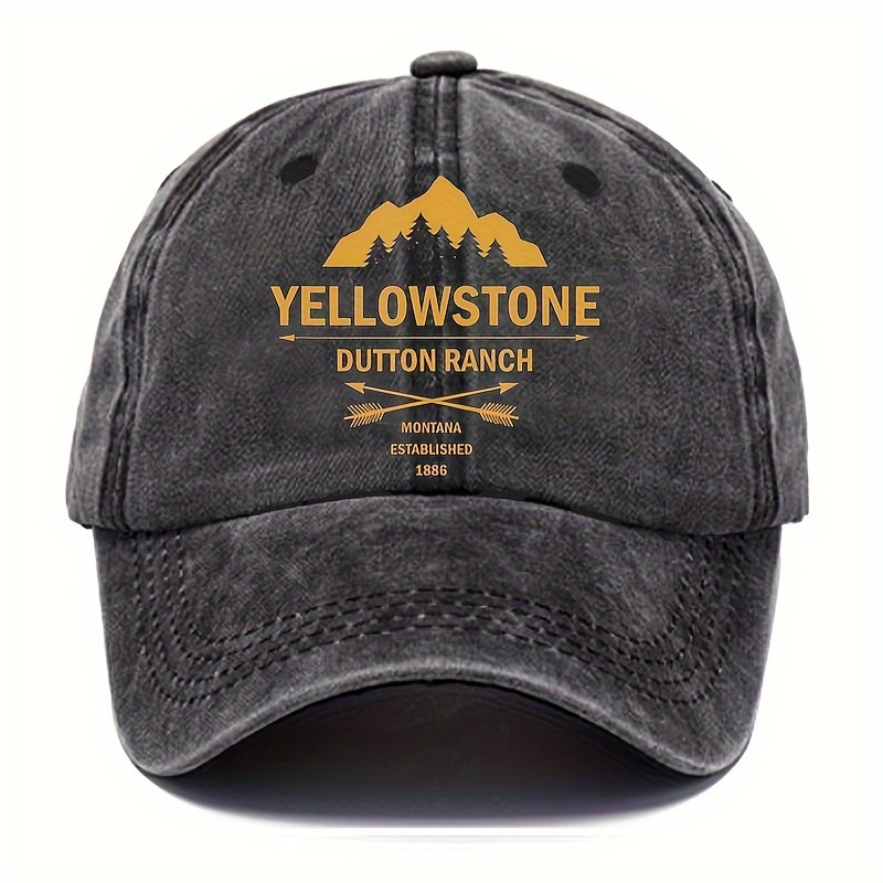 

1pc Classic Washed Cotton Men's Yellowstone Baseball Cap, Soft Top Sun Hat, Athletic Style