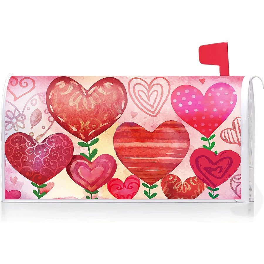 

1pc 's Day Love Heart & Floral Mailbox Cover - Waterproof Linen With Fastening Strip, Fits Standard 21x18 Inch Mailboxes - Outdoor Garden & Yard Decor, Valentines Decor