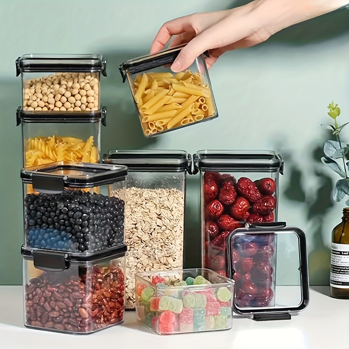   storage containers with lids moisture proof stackable sealed jars plastic kitchen and pantry organizers for     flour nuts pasta 5pcs set Product details 0
