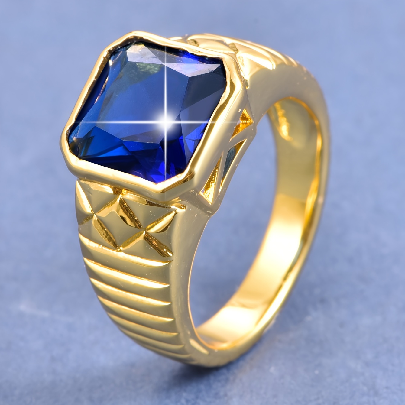 

1pc Blue Square Synthetic Gem Male Ring, S925 Sterling Silver Male Ring, Can Be Applied To Weddings, Birthday Gifts, Valentine's Day, Father's Day, Daily Wear, Parties, Silver Weight 8 Grams