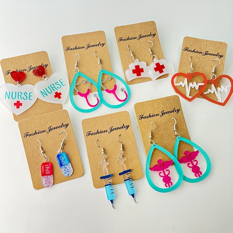 

Pills, Capsules, Stethoscopes, Syringes, Ecg Design Colorful Dangle Earrings Classic Day Gift