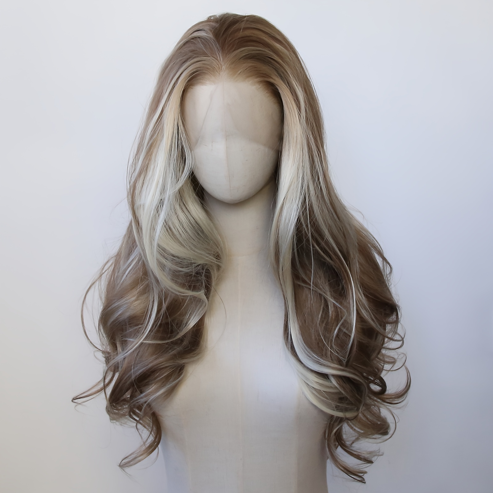 Synthetische Perücke mit Spitzenbesatz | Balayage Braun bis * Blond Ombre |  33,02 x 10,16 cm Kastanienbraun mit Weißem Blondem Geradem Spitzen | Vorher  ausgetragene Haarlinie | Hitzebeständige Faser | ..., image size:1600x1600