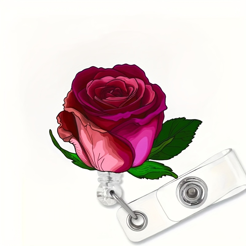 

Retractable Rose Reel Id Badge Holder With Clip - Acrylic, Easy-pull For Nurses, Doctors, Rn, Lpn, Medical - Random Color