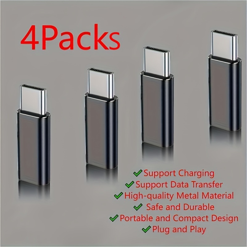 

4 Pack To Usb C Adapter For 15/15 Pro/15 Pro Max/15 Plus, I Os, Samsung, Gender Changer Adapter, Charging Data Transmission, Type C Charger Connector Cable, Not For Audio/otg-black