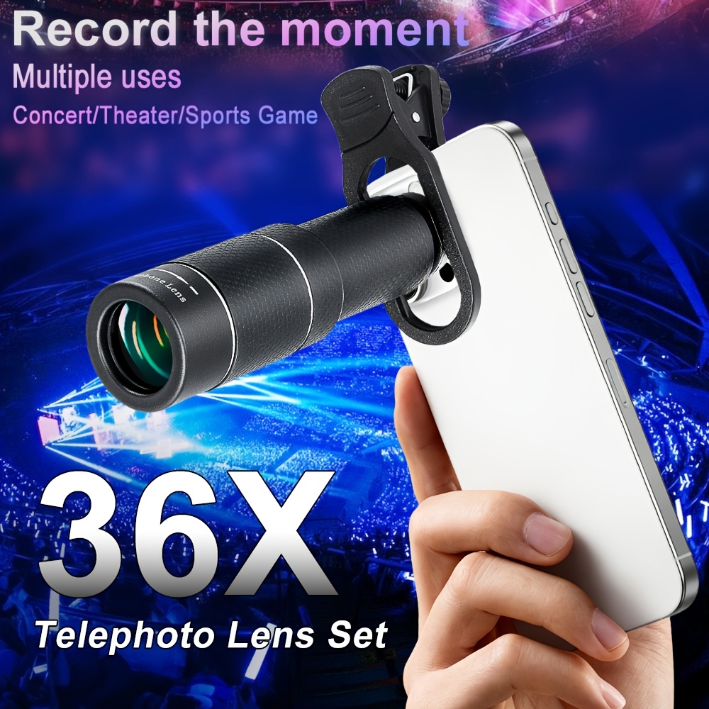 TEMU Lente 36x para teléfono móvil, un clip universal estándar para teléfono. Material duradero que un agarre . para viajes, conciertos, observación