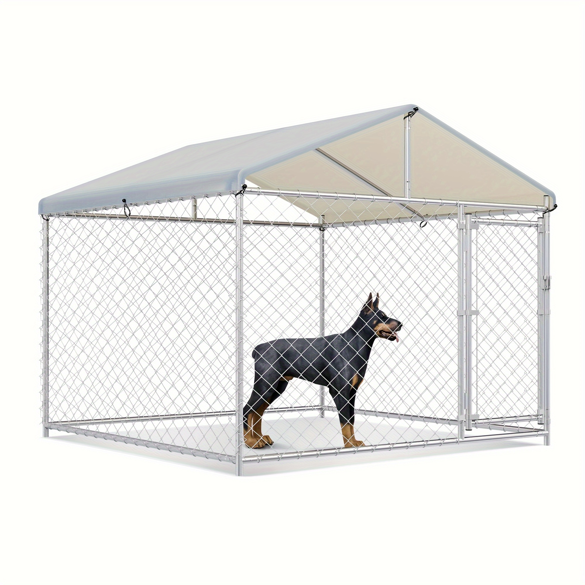 

Large Dog Kennel Outside With Waterproof Cover, Outdoor Dog Kennel With Metal Gate, Heavy Duty Dog Kennel With Secure Lock For Outdoor Backyard W 78" X D 78" X H 67