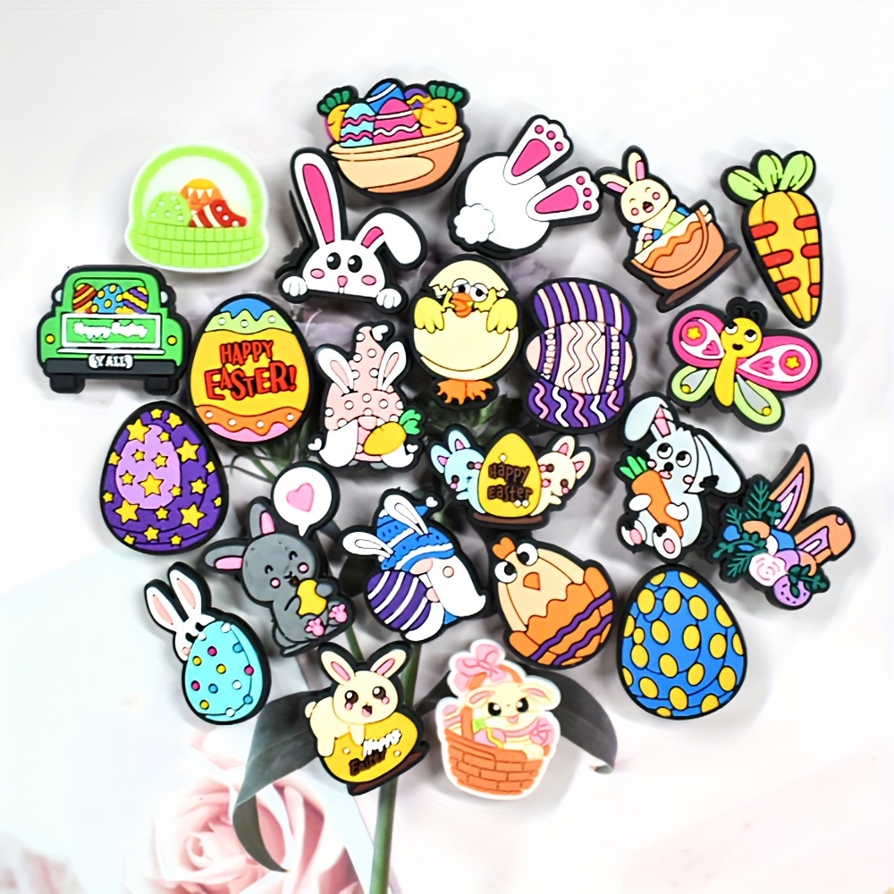 

23pcs Easter Bunny Shoe Charms Set, Plastic Shoe Decorations, Cute Garden Shoe Accessories, With & Easter Egg Designs, For Sandals & Slides, Favors