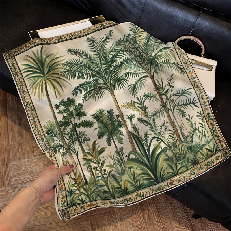 TEMU 1pc Vintage & Palm Tree Headscarf - Beige Square Scarf Suitable For Casual Beach Travel Casual Attire, Hair & Neck Accessory, Elegant Hair Wrap