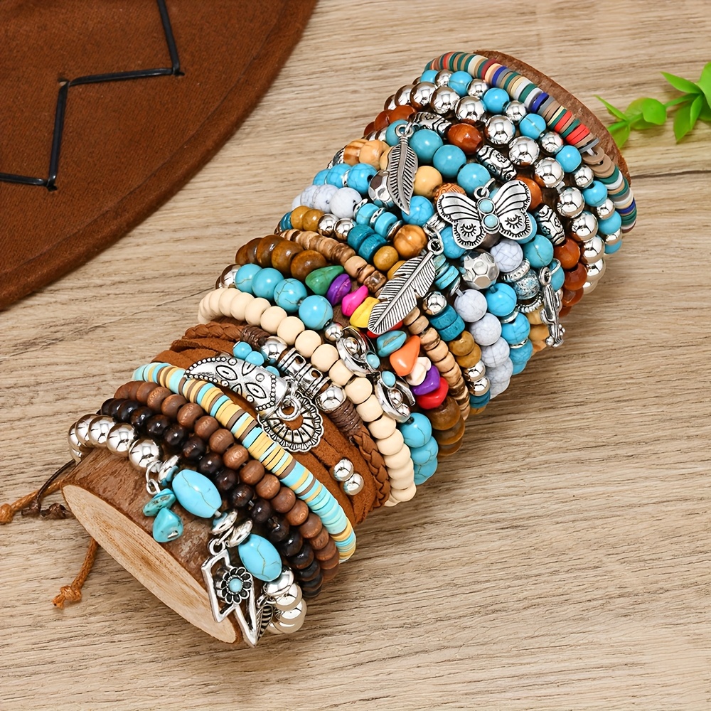 TEMU Un nuovo set da 19 pezzi di braccialetti a , cactus e turchese, per l'uso e come idea regalo